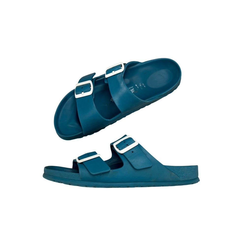 Birkenstock Arizona EVA Blue Sandals White Buckle Slides Mens 7 Womens 9 EU 40